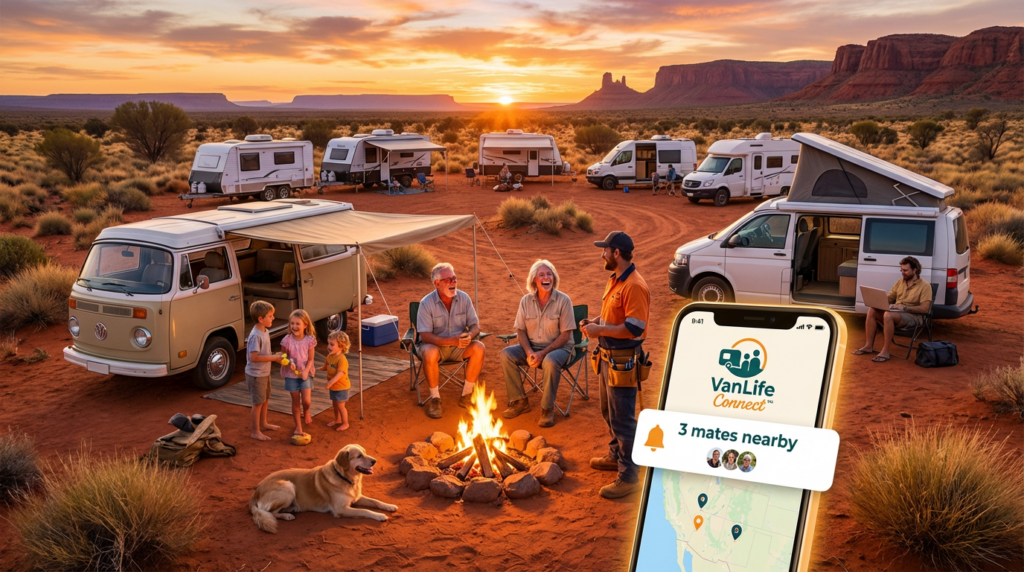 Travellers meeting at a campground