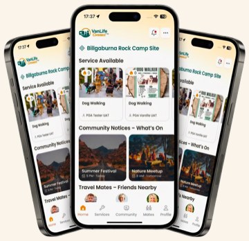 VanLife Connect app screens showing Smart Arrival